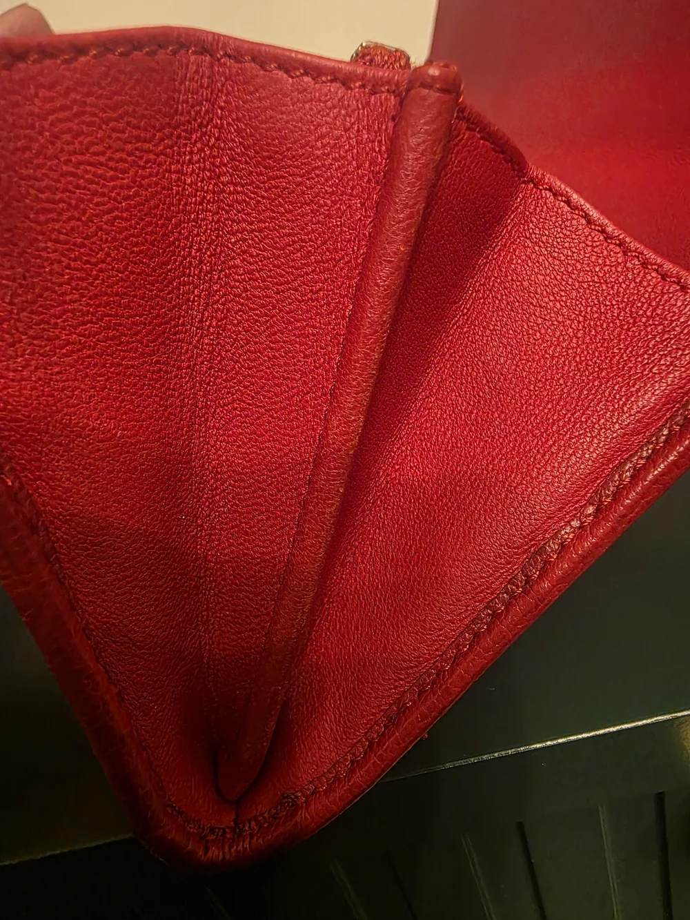 Red Leather Wallet with Logo Plaque